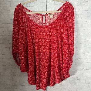 Lucky Brand women’s peasant blouse, poncho style red bohemian Festival hippie ￼